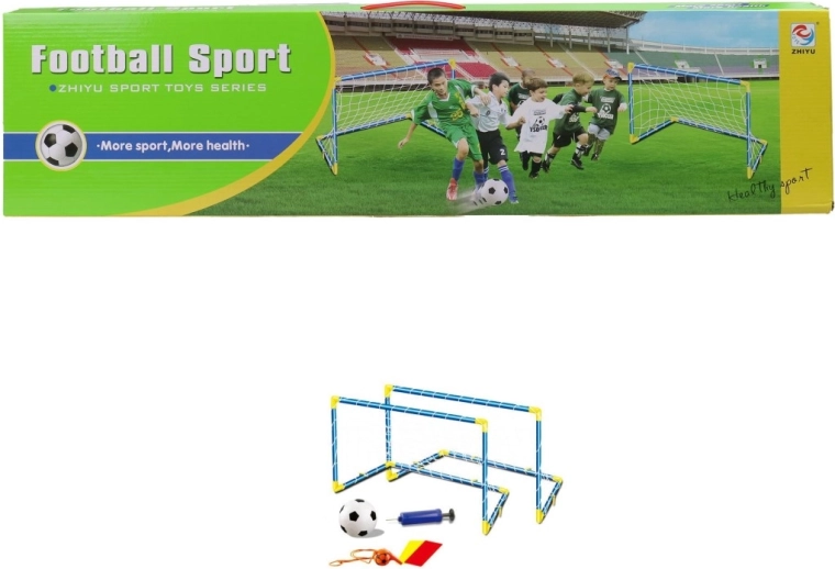 Futbola komplekts bērniem ar diviem vārtiem, bumbu un pumpīti