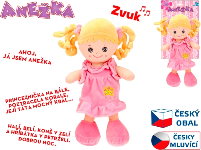 Runājoša un dziedoša lelle Anežka 36 cm – mīksta blondīne
