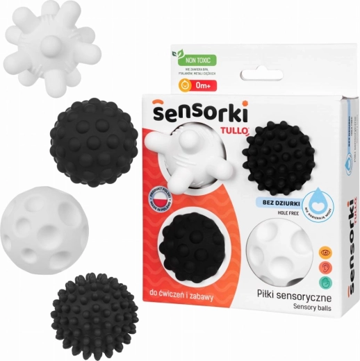 Sensorās bumbiņas melnbaltas, 4 gab. komplekts
