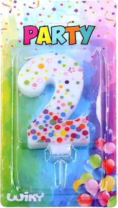 Ballīšu svece skaitlis 2 ar punktiņiem