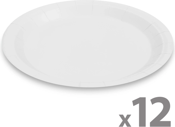 Balto papīra šķīvju komplekts, 23 cm, 12 gab.