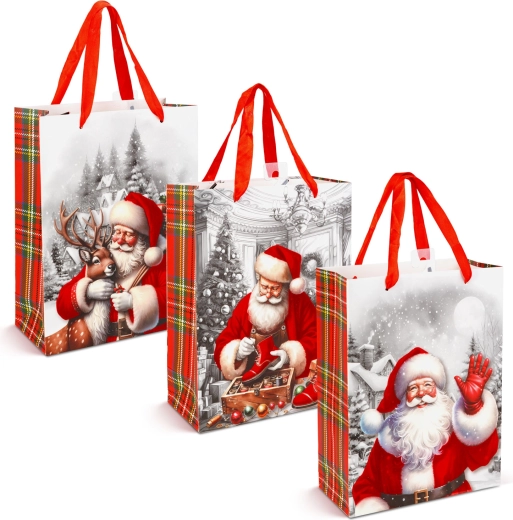 Christmas Gift Bag with Velvet Effect and Santa Claus Motif - 1 Piece