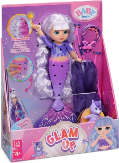 BABY born jūras feja Aura Glam Up ar UV krāsu mainošiem matiem