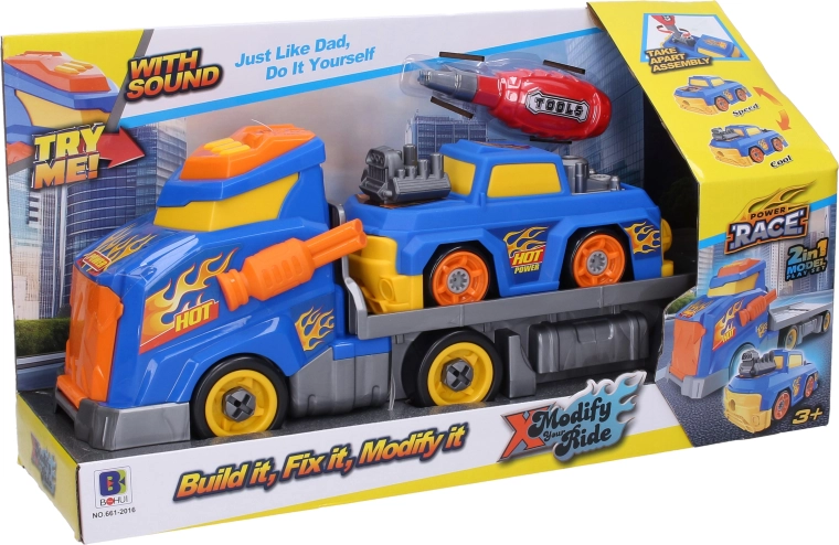 Truck with Car and Sound Effects, 43 cm Screw-Together Set