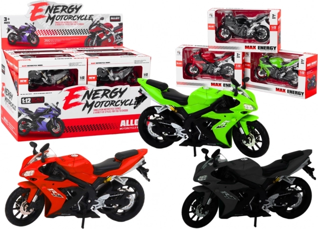 Sporta motocikls 1:12 – metāla modelis ar stūres vadību