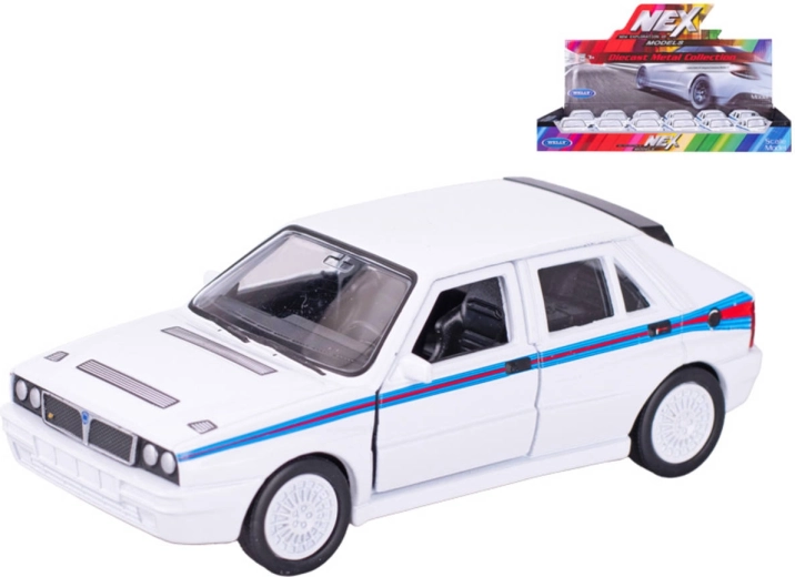 Welly auto modelis Lancia Delta HF Martini ar atpakaļgaitas mehānismu, balts 11,5 cm