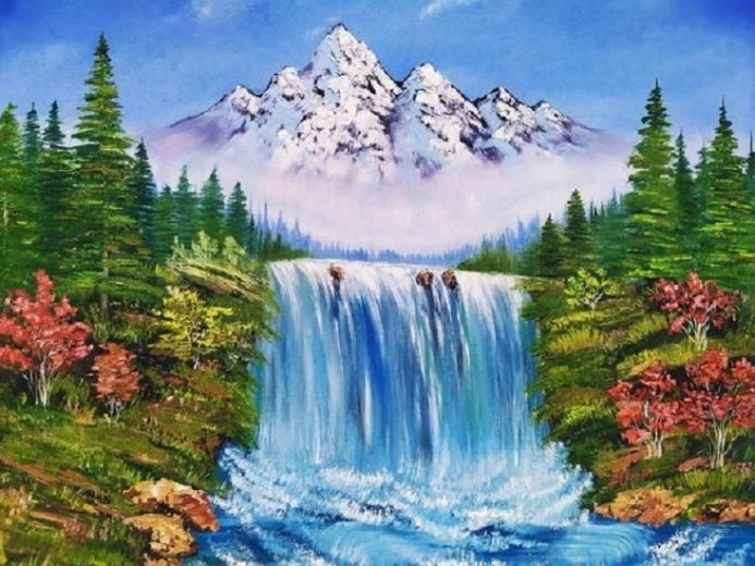 Norimpex dimanta gleznojums Kalns virs ūdenskrituma rudenī 30 × 40 cm
