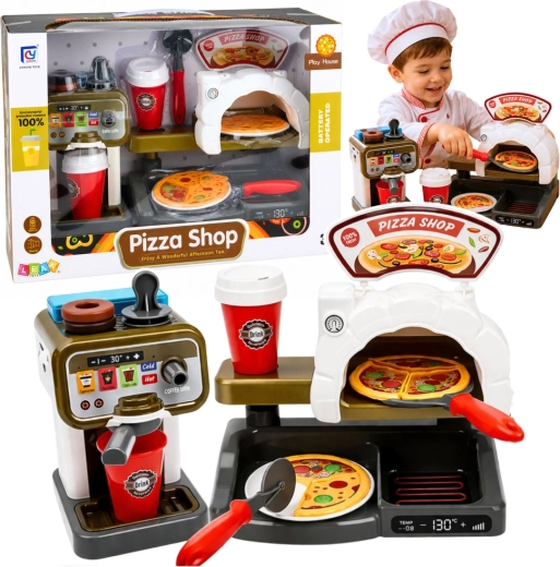 Bērnu picas darbnīcas komplekts ar picas krāsni un kafijas automātu (Pizza Shop)