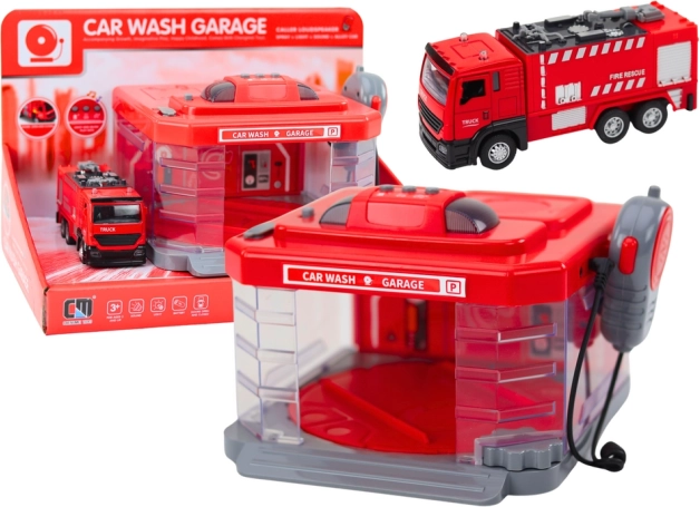 Ugunsdzēsēju automazgātava ar rāciju, gaismām, skaņām un ūdens efektu