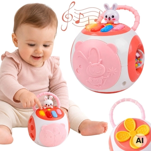 Woopie interactive educational ball with piano and shape sorter, pink