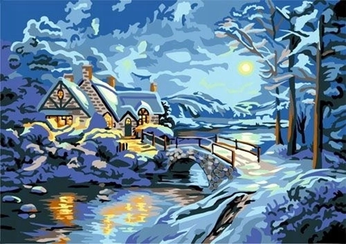Norimpex Paint by Numbers Snowy House in a Winter Forest 40 × 50 cm