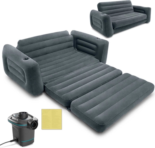 Inflatable velour 2-in-1 sofa with electric pump INTEX