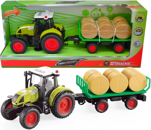 FARM SERVICE tractor with flatbed trailer and straw bales 1:16
