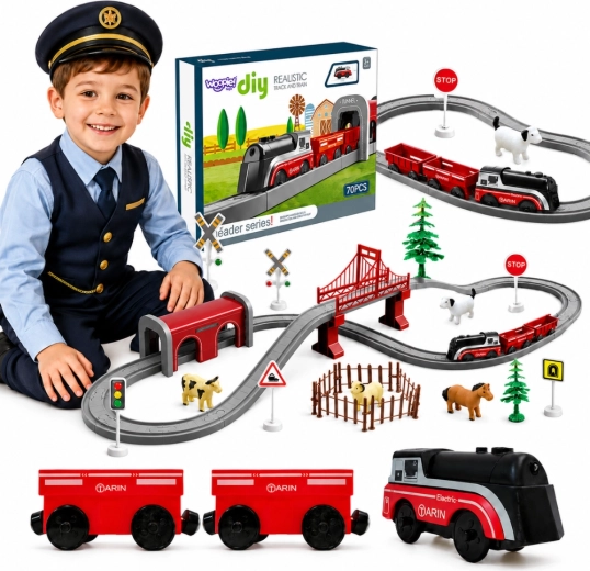 WOOPIE electric train set with tracks and farm, 70 pieces