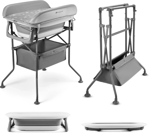 Kinderkraft changing table with baby bath Bubbly Grey – folding changing unit and baby bathtub
