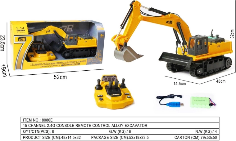 Yellow RC Excavator with Control Panel