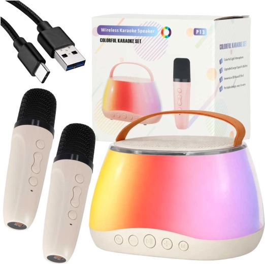 Karaokes komplekts ar Bluetooth skaļruni, RGB LED un diviem bezvadu mikrofoniem