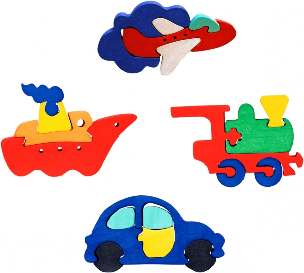 Koka ieliekamās puzles komplekts – transportlīdzekļi