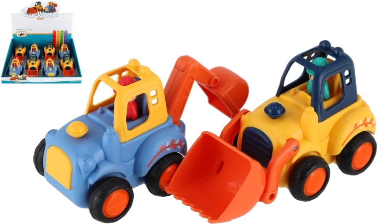 Plastmasas būvniecības mašīnītes 12–14 cm ar inerces piedziņu, dažādu veidu mikss, 8 gab. kastē