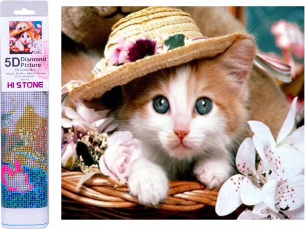 Diamond Painting Kitten with Straw Hat 30 × 40 cm