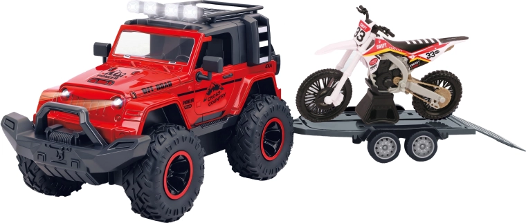 Apvidus auto ar piekabi un motociklu ar gaismas un skaņas efektiem 43 cm