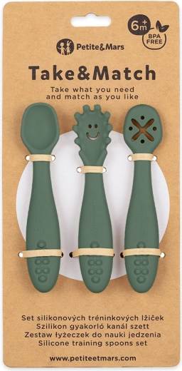 Petite&Mars set of 3 silicone training spoons take&match misty green 6m+
