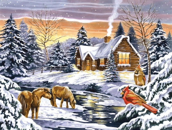 Norimpex Paint by Numbers Winter House by the Stream 40 × 50 cm