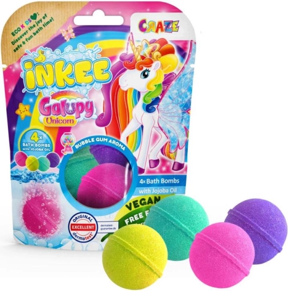 Inkee putojošās vannas bumbas Galupy Unicorn – komplekts 4 krāsās