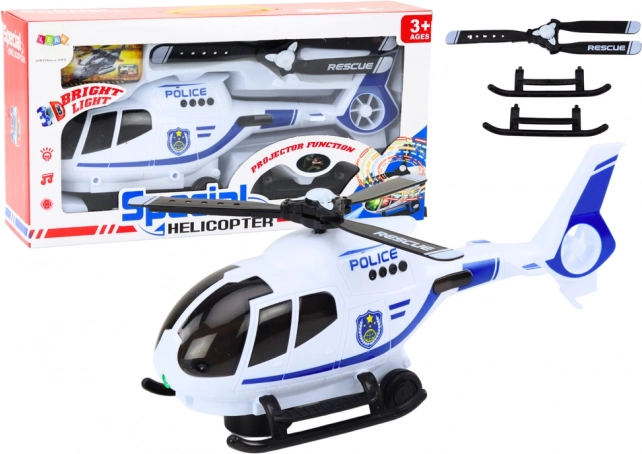 Policijas glābšanas helikopters ar gaismām un skaņām