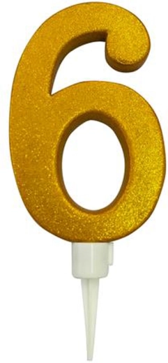 Tortes svece cipars 6, zelta, 16 cm