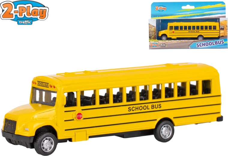 2-Play American School Bus with Pull-Back Action 14 cm