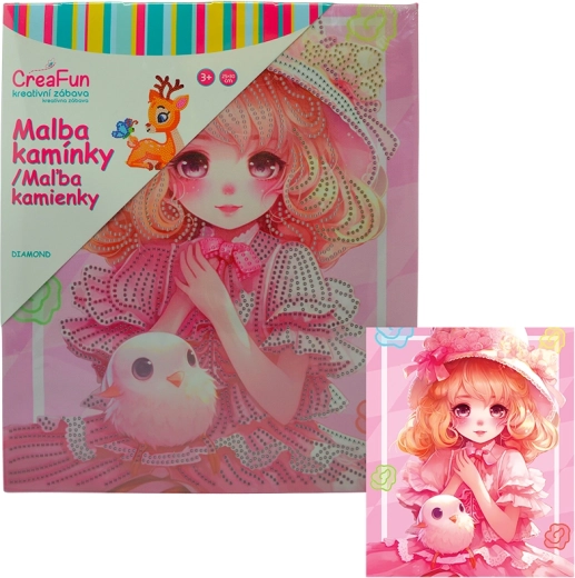 Dimanta gleznošana – rozā lelle 25 × 30 cm