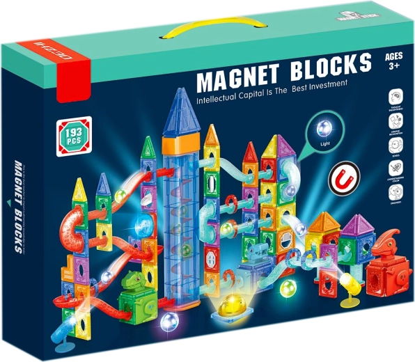 Magnetic Construction Set Dinosaur Park with LED Lights and Marble – 193 pcs