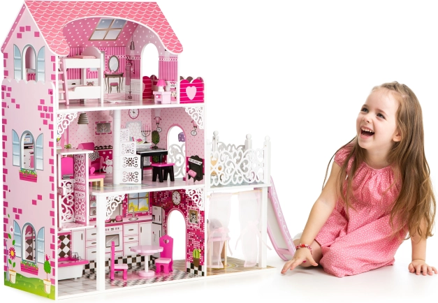 Koka leļļu māja ar slidkalniņu