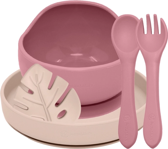 Petite&Mars ēdināšanas silikona komplekts take&match dusty rose – desert sand 6m+ (4 gab.)
