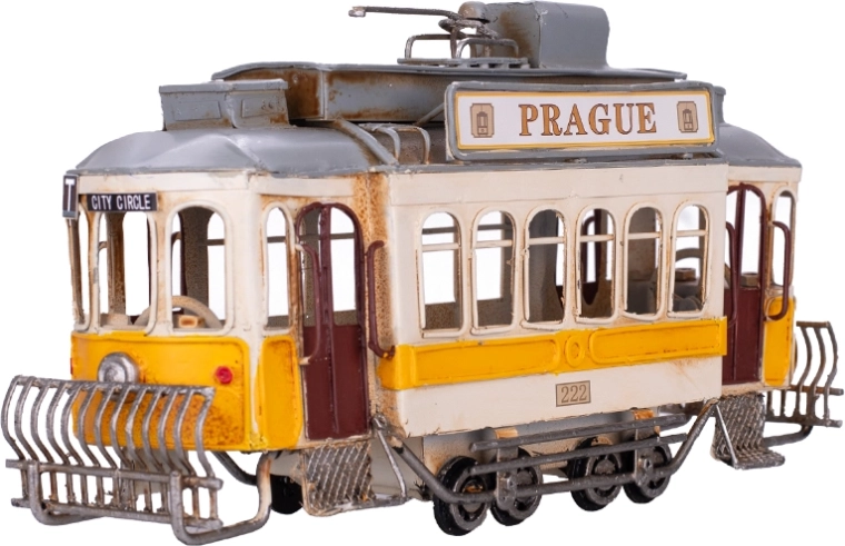 Metal model of yellow Prague tram 27.5 cm – decoration and collector’s model
