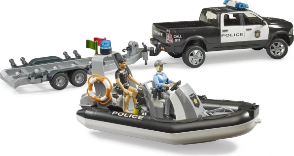BRUDER Police RAM Pickup with Boat and Two Figures