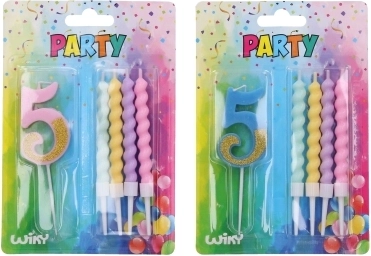 Ballīšu svece ar skaitli 5 ar papildu svecītēm
