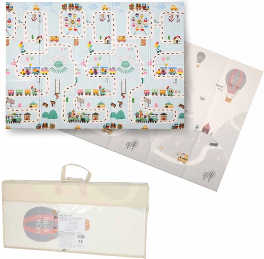 Double-Sided Foldable Foam Educational Play Mat for Children 150 × 200 cm – Streets and Balloons