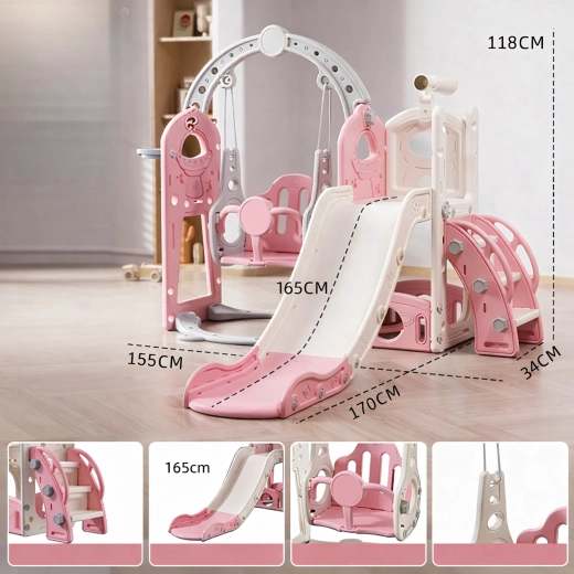 Free-standing kids slide with ladder and swing