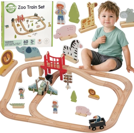 Woopie Green XL Wooden Zoo Train Set, 60 Pieces, FSC