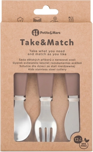 Petite&Mars nerūsējošā tērauda bērnu galda piederumu komplekts Take&Match Velvet latte 12m+