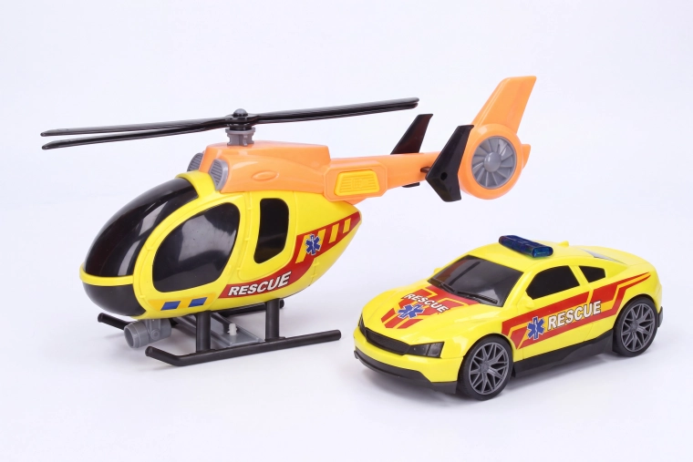 Glābšanas helikopters ar efektiem un automašīnu