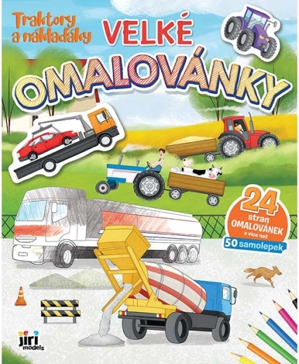 Lielā krāsojamā grāmata: traktori un kravas automašīnas ar uzlīmēm