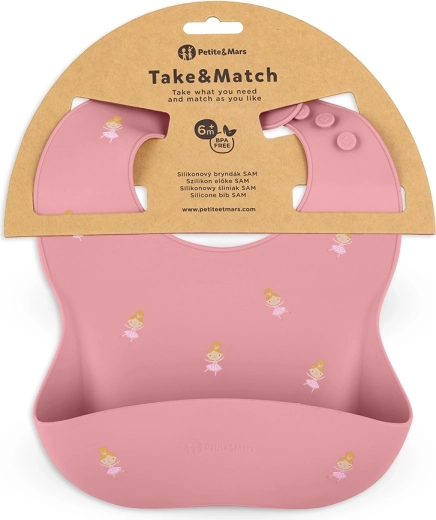 Petite&Mars silikona priekšautiņš Take&Match rose princesses 6m+