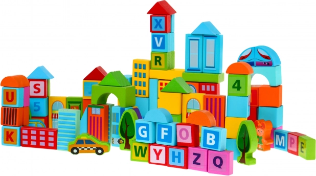 Koka celtniecības kluči Pilsēta 100 detaļas bērniem 3+