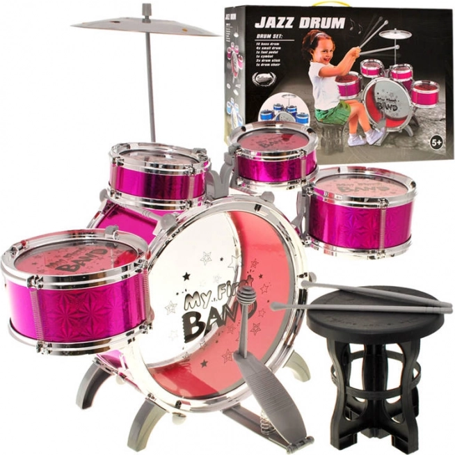 Bērnu bungas – 5 daļas ar krēsliņu – Rozā