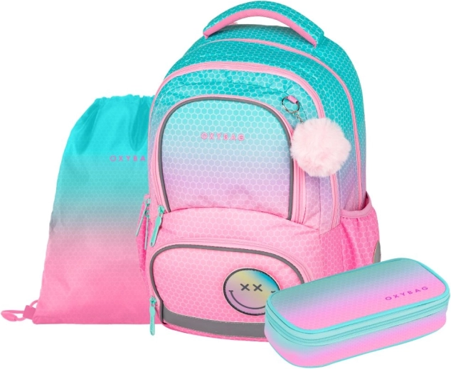 Skolas komplekts OXYBAG OXY NEXT Ombre Pink – mugursoma, penālis un maisiņš