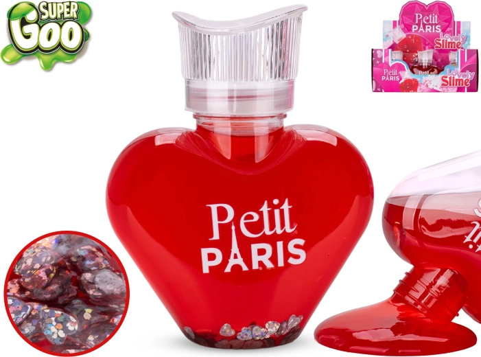 Super Goo gļotas Petit Paris ar spīdumiem sirds formas pudelītē 300 g (12 gab.)