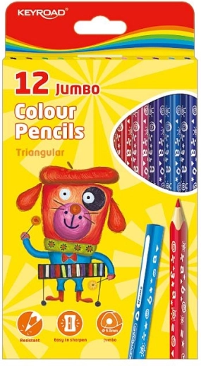 Krāsainie zīmuļi KEYROAD Jumbo trīsstūrveida, 12 krāsas